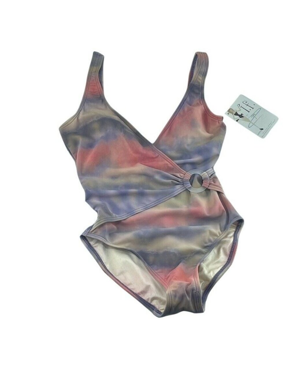 Tie-Dye One-Piece Swimsuit With Ring Detail & Deep V-Neck Multicolor Size 10 Wom - Picture 5 of 8